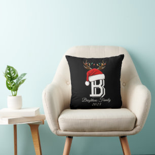 Monogrammed Family Name Santa Claus Christmas Cushion