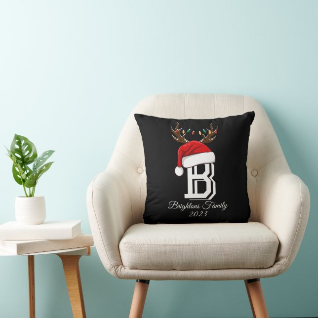 Monogrammed Family Name Santa Claus Christmas  Cushion (Chair)