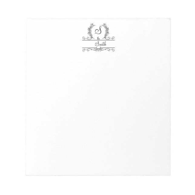 Monogrammed Family Name Script Stationary  Notepad (Front)