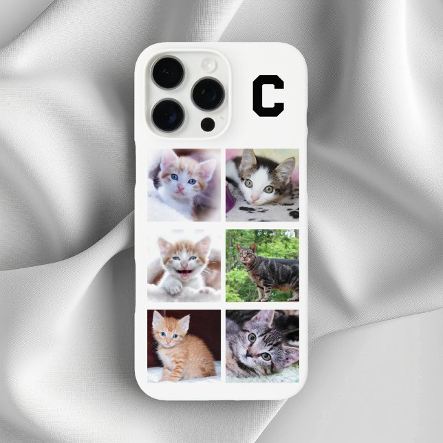 Monogrammed Family Pet 6 Square Photo Collage Case-Mate iPhone Case (Monogrammed 6 Square Pet Photo Collage White Case-Mate iPhone Case)