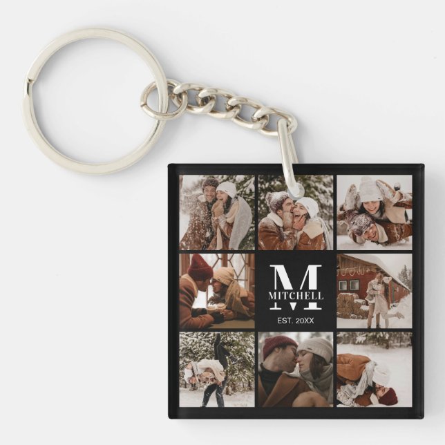 Monogrammed Family Photo Collage | Monogram Gift Key Ring (Front)