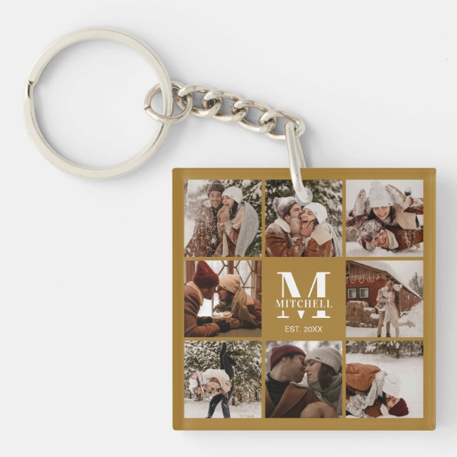 Monogrammed Family Photo Collage | Monogram Gift Key Ring (Front)