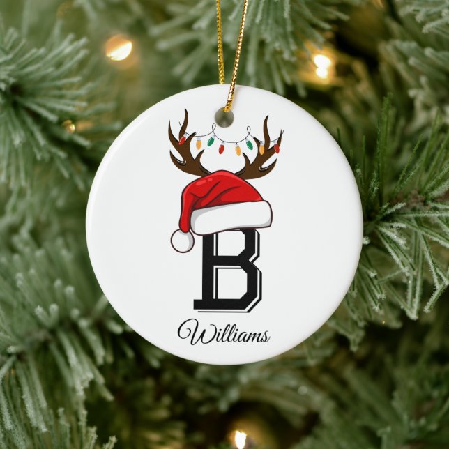 Monogrammed Family Santa Claus Christmas  Ceramic Ornament (Tree)