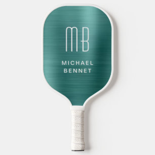 Monogrammed Faux Emerald Green Brushed Metallic  Pickleball Paddle