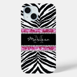 Monogrammed Faux Glitter Bling Rhinestone Girl's iPhone 15 Case