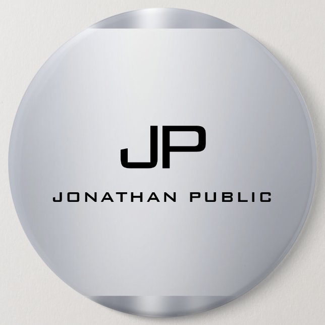 Monogrammed Faux Silver Metallic Look Template 6 Cm Round Badge (Front)