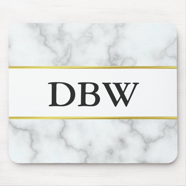 Monogrammed Faux White Marble Mouse Pad (Front)