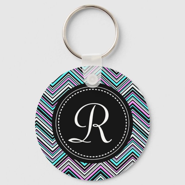 Monogrammed Feminine Tribal Chevron Pattern Key Ring (Front)