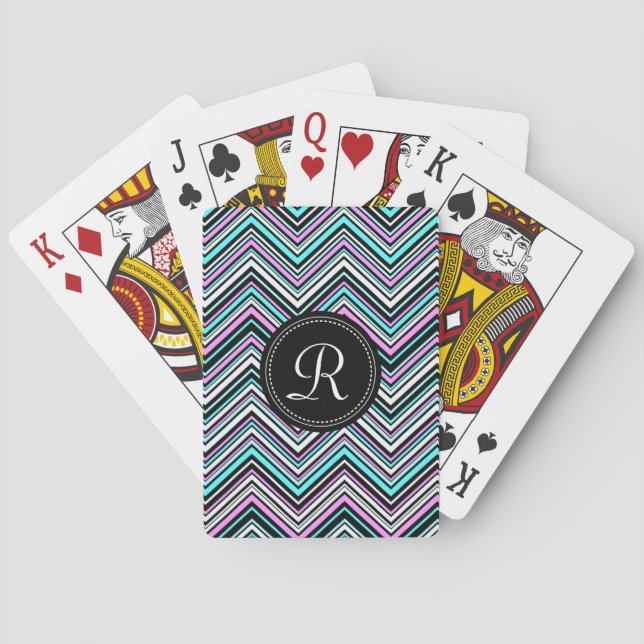 Monogrammed Feminine Tribal Chevron Pattern Playing Cards (Back)