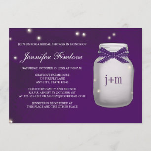 Monogrammed Firefly Mason Jar Bridal Shower Invitation