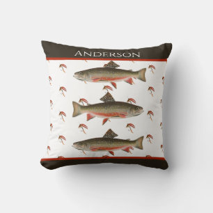 Monogrammed Fishermen Fly Fishing Brook Trout Cushion