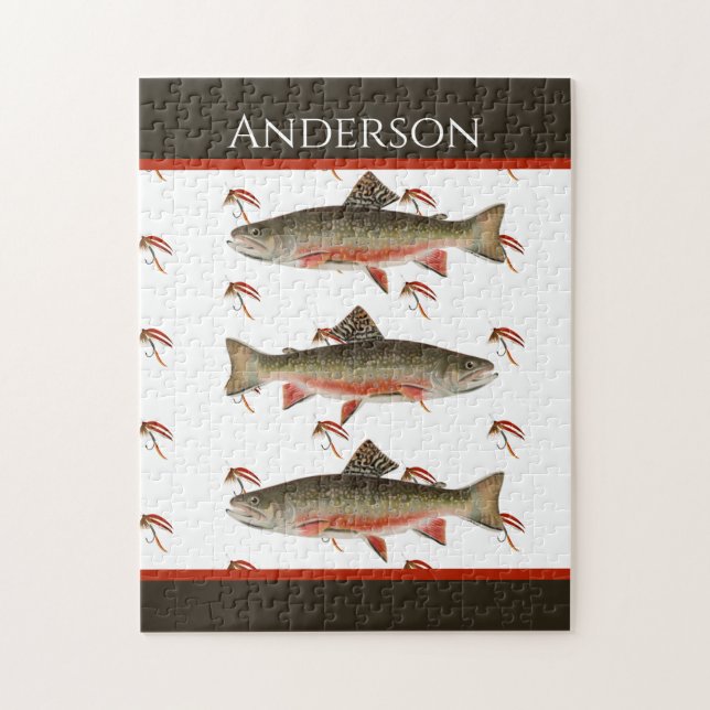 Monogrammed Fishermen Fly Fishing Brook Trout Jigsaw Puzzle (Vertical)