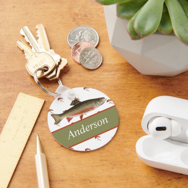 Monogrammed Fishermen Fly Fishing Brook Trout Key Ring (Desk)