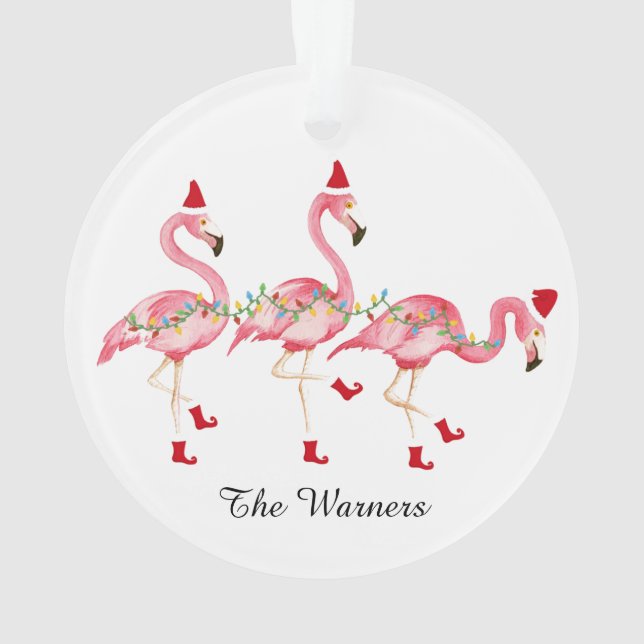 Monogrammed Flamingo Christmas ornament (Back)