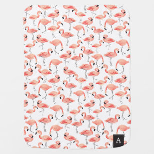 Monogrammed Flamingo Print Baby Blanket
