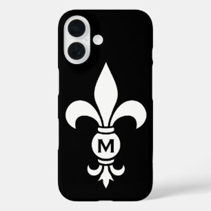 Monogrammed Fleur De Lis Simple Black and White iPhone 16 Case