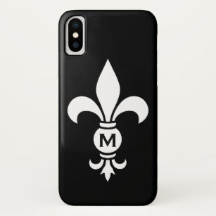 Monogrammed Fleur De Lis Simple Black and White Case-Mate iPhone Case