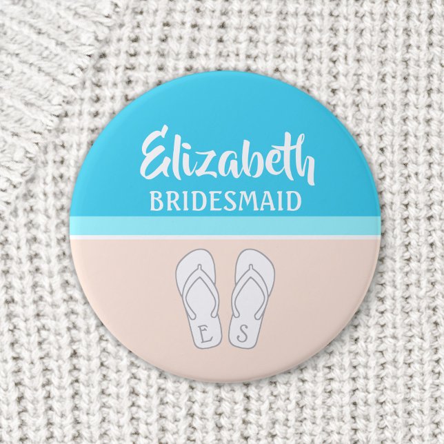Monogrammed Flip-Flops Beach Wedding Bridesmaid 6 Cm Round Badge (Creator Uploaded)