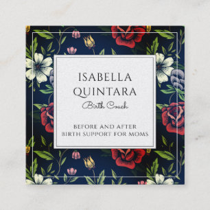Monogrammed Floral Birth Coach Doula Square Business Card