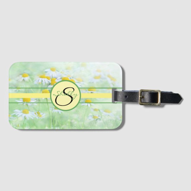 Monogrammed Floral Daisies Luggage Tag (Front Horizontal)