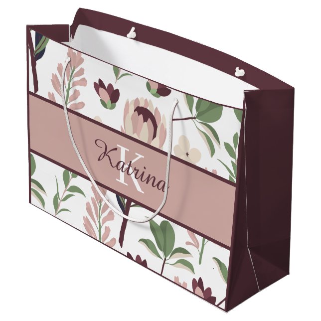Monogrammed Floral Gift Bag (Back Angled)