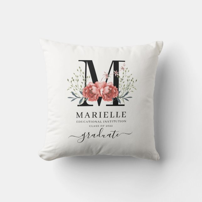 Monogrammed Floral Graduation Cushion (Front)