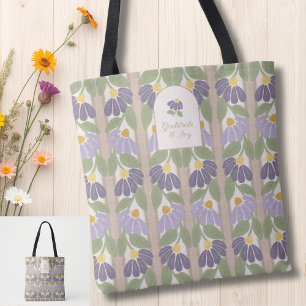 Monogrammed Floral Striped Tote Bag