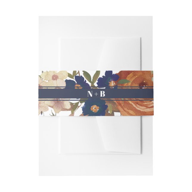 Monogrammed Floral Wedding Invitation Belly Band (Front Example)