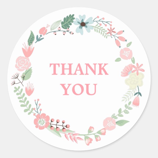 Monogrammed Floral Wreath Classic Round Sticker (Front)