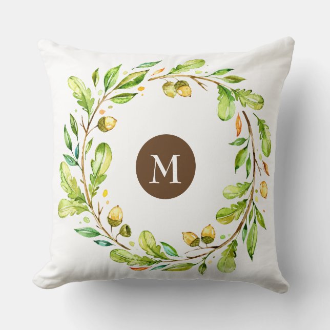Monogrammed Floral Wreath Cushion (Front)