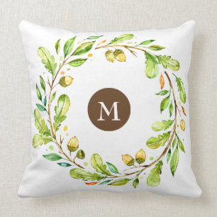 Monogrammed Floral Wreath Cushion