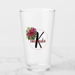 Monogrammed Floral Wreath Glass
