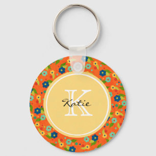 Monogrammed Flower Key Ring