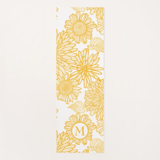 Monogrammed Flowers Pattern Yoga Mat (Front)