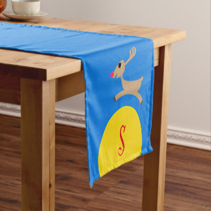 Monogrammed Flying Reindeer Short Table Runner