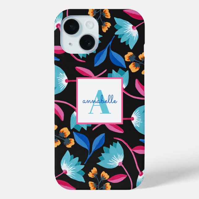 Monogrammed Folk Art Floral Pattern Case-Mate iPhone Case (Back)