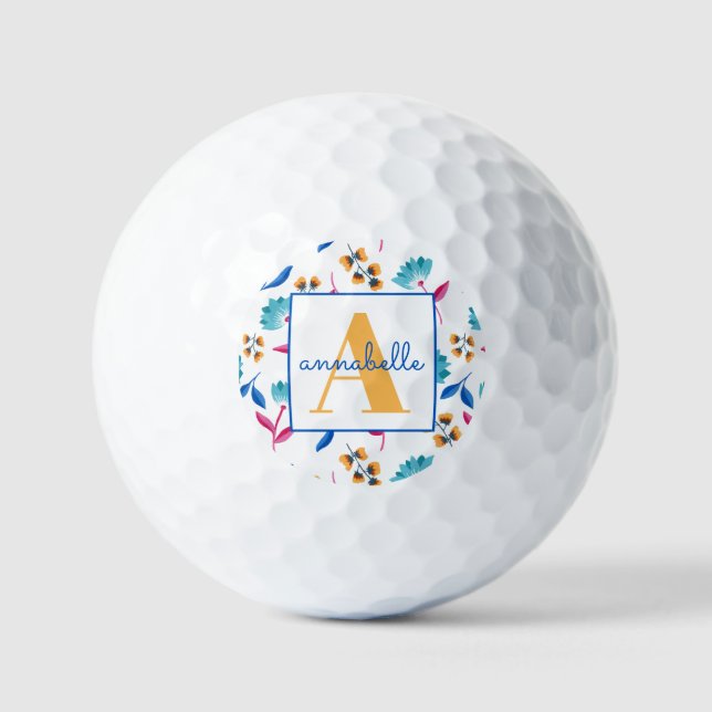 Monogrammed Folk Art Floral Pattern Golf Balls (Front)