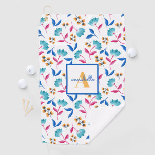 Monogrammed Folk Art Floral Pattern Golf Towel