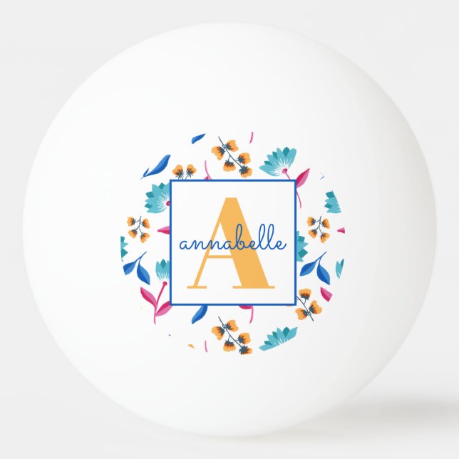 Monogrammed Folk Art Floral Pattern Ping Pong Ball (Front)