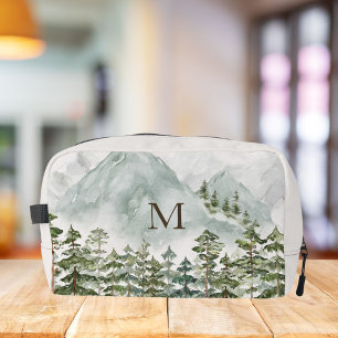 Monogrammed Forest and Mountain Nature Watercolor Dopp Kit