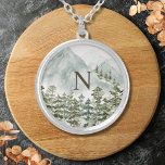Monogrammed Forest and Mountain Nature Watercolor Silver Plated Necklace<br><div class="desc">Celebrate the beauty nature with our Forest and Mountain Nature Watercolor Necklace. It captures the allure of the forest and mountains in a watercolor style.</div>