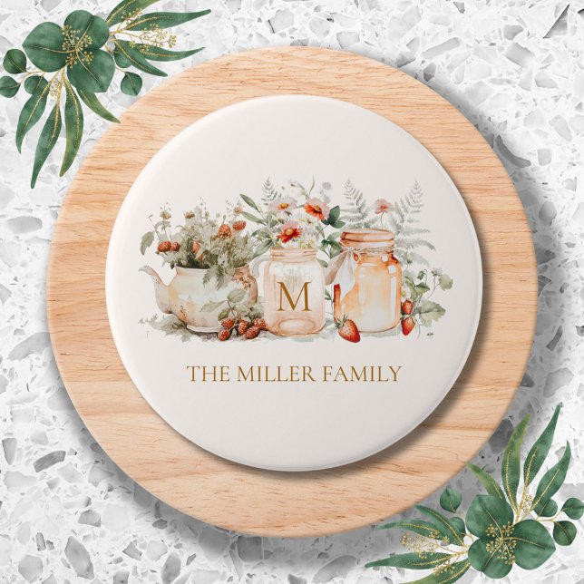 Monogrammed Forest Floral Botanical Family Name 7.5 Cm Round Badge (In situ)