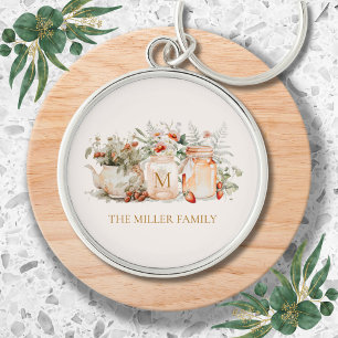 Monogrammed Forest Floral Botanical Family Name Key Ring