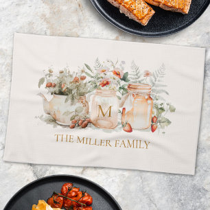 Monogrammed Forest Floral Botanical Family Name Tea Towel