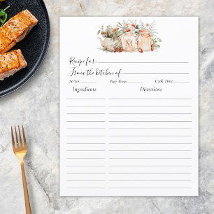 Monogrammed Forest Floral Botanical Recipe Insert
