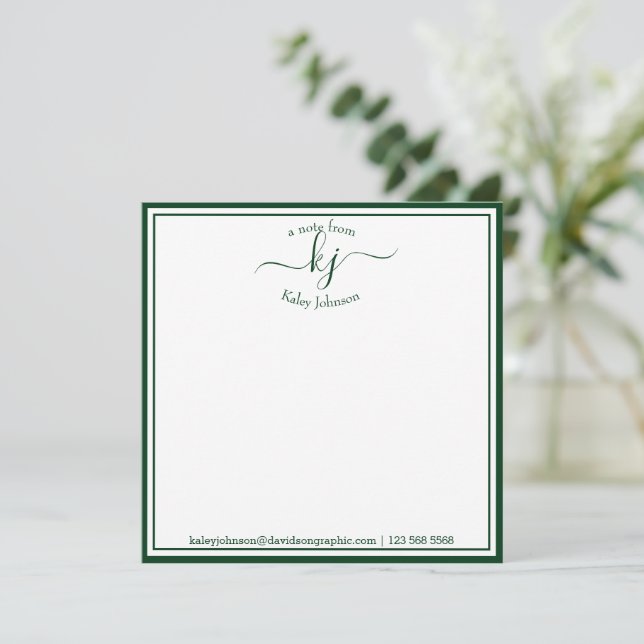 Monogrammed Forest Green From The Desk Of Thank You Card (Standing Front)