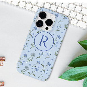 Monogrammed Forget Me Not Blue Floral Watercolor  Case-Mate iPhone 14 Pro Case