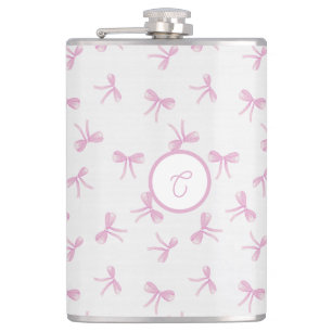 Monogrammed Frilly Coquette Pink watercolor Bow Hip Flask