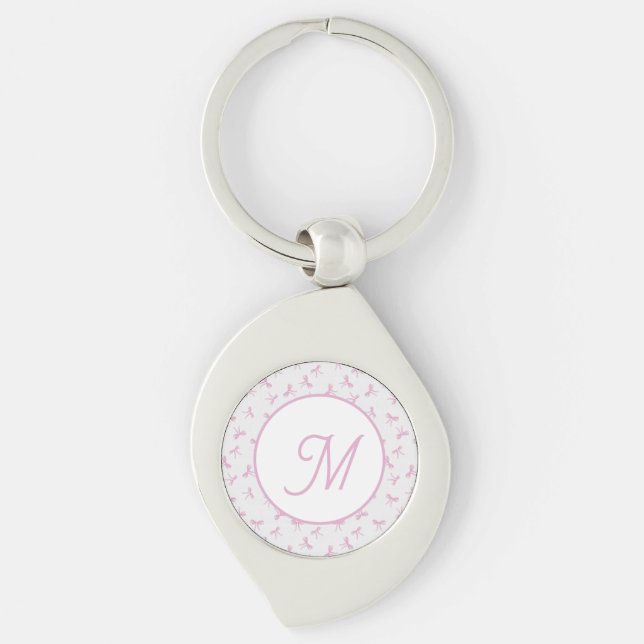 Monogrammed Frilly Coquette Pink watercolor Bow  Key Ring (Front)