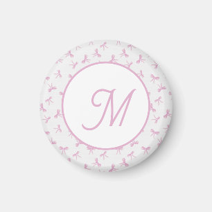 Monogrammed Frilly Coquette Pink watercolor Bow Magnet